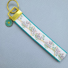 Load image into Gallery viewer, Koala Bear Family in Watercolor Gold Key Chain Fob with Enameled Flower Charm