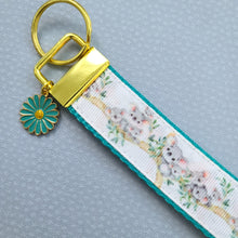 Load image into Gallery viewer, Koala Bear Family in Watercolor Gold Key Chain Fob with Enameled Flower Charm