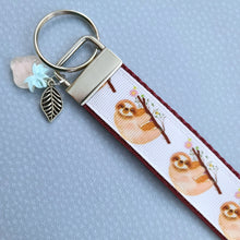 Load image into Gallery viewer, Sloths and Flowers Key Chain Fob with Strawberry and Leaf Charm