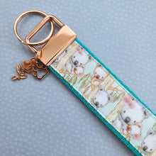 Load image into Gallery viewer, Koala Bears on Watercolor Bamboo Rose Gold Key Chain Fob with Rose Charm