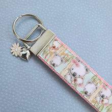 Load image into Gallery viewer, Koala Bears on Watercolor Bamboo Rose Gold Key Chain Fob with Rose Charm