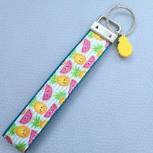 Load image into Gallery viewer, Pineapples and Watermelons Key Fob Wristlet with Pineapple Charm