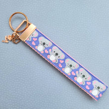 Load image into Gallery viewer, Koalas with Glitter and Hearts Rose Gold Key Chain Fob with Rose Charm