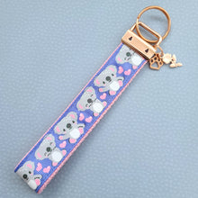 Load image into Gallery viewer, Koalas with Glitter and Hearts Rose Gold Key Chain Fob with Rose Charm