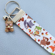 Load image into Gallery viewer, Adorable Fall Forest Friends on White Key Fob on Silver
