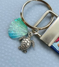 Load image into Gallery viewer, Sea Animal Key Chain Fob with Turtles Dolphins Starfish & Whales includes Dolphin or Turtle Charm