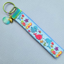 Load image into Gallery viewer, Sea Animal Key Chain Fob with Turtles Dolphins Starfish & Whales includes Dolphin or Turtle Charm