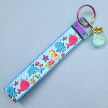 Load image into Gallery viewer, Sea Animal Key Chain Fob with Turtles Dolphins Starfish & Whales includes Dolphin or Turtle Charm