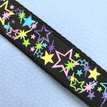 Load image into Gallery viewer, Stars on Black with Glitter on Gold Key Chain Fob with Enameled Star cmCharm