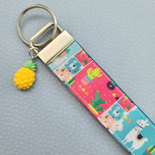 Load image into Gallery viewer, Llamas and Happy Cactus on Silver Key Chain Fob with Cactus or Pineapple Charm