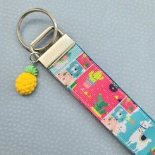Load image into Gallery viewer, Llamas and Happy Cactus on Silver Key Chain Fob with Cactus or Pineapple Charm