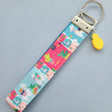 Load image into Gallery viewer, Llamas and Happy Cactus on Silver Key Chain Fob with Cactus or Pineapple Charm
