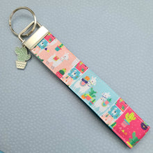 Load image into Gallery viewer, Llamas and Happy Cactus on Silver Key Chain Fob with Cactus or Pineapple Charm