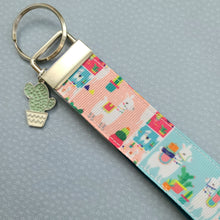 Load image into Gallery viewer, Llamas and Happy Cactus on Silver Key Chain Fob with Cactus or Pineapple Charm
