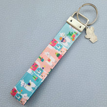 Load image into Gallery viewer, Llamas and Happy Cactus on Silver Key Chain Fob with Cactus or Pineapple Charm