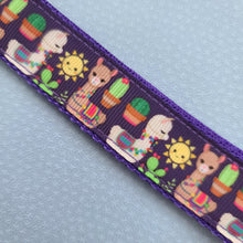 Load image into Gallery viewer, Llamas and Cactus on Rainbow Key Chain Fob with Enameled Flower Charm