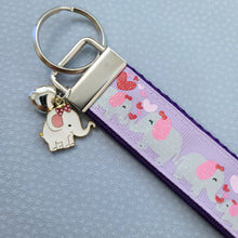 Load image into Gallery viewer, Elephant Mommy & Baby Love Sparkles on Rose Gold Key Chain Fob with Rose Charm