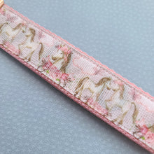 Load image into Gallery viewer, Horses with Wreaths Glittery Key Chain Fob on Pink Rose Gold and Rose Charm