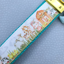 Load image into Gallery viewer, Farm Animals in Watercolor on Yellow Gold Key Chain Fob includes Cow & Duck Charm
