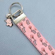 Load image into Gallery viewer, Elephants with Balloons on Silver Key Chain Fob with Enameled Elephant Charm