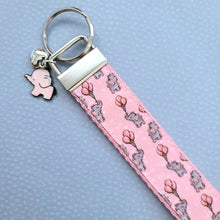 Load image into Gallery viewer, Elephants with Balloons on Silver Key Chain Fob with Enameled Elephant Charm