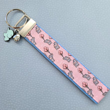 Load image into Gallery viewer, Elephants with Balloons on Silver Key Chain Fob with Enameled Elephant Charm