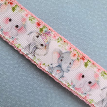 Load image into Gallery viewer, Elephants Mom and Baby in Watercolor on Silver Key Chain Fob with Enameled Elephant Charm