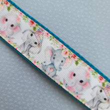 Load image into Gallery viewer, Elephants Mom and Baby in Watercolor on Silver Key Chain Fob with Enameled Elephant Charm