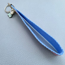 Load image into Gallery viewer, Elephants with Flowers in Watercolor on Silver Key Chain Fob with Enameled Elephant Charm