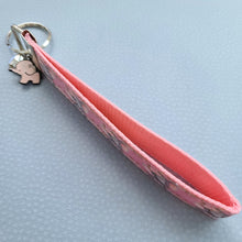 Load image into Gallery viewer, Elephants with Flowers in Watercolor on Silver Key Chain Fob with Enameled Elephant Charm