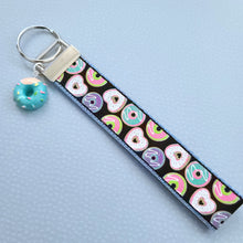Load image into Gallery viewer, Donuts with Sparkles Key Chain Fob Wristlet with Yummy Donut Charm
