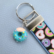 Load image into Gallery viewer, Donuts with Sparkles Key Chain Fob Wristlet with Yummy Donut Charm