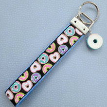 Load image into Gallery viewer, Donuts with Sparkles Key Chain Fob Wristlet with Yummy Donut Charm