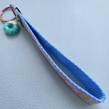 Load image into Gallery viewer, Donuts and Stars on Rainbow Key Chain Fob Wristlet with Yummy Donut Charm