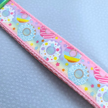Load image into Gallery viewer, Donuts and Stars on Rainbow Key Chain Fob Wristlet with Yummy Donut Charm