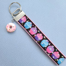 Load image into Gallery viewer, Cupcakes with Sparkles Key Chain Fob with Cute Donut with Sprinkles Charm