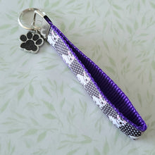 Load image into Gallery viewer, French Bulldog on Polka Dots Key Chain Fob with Enameled Paw Print charm