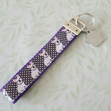 Load image into Gallery viewer, French Bulldog on Polka Dots Key Chain Fob with Enameled Paw Print charm