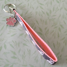 Load image into Gallery viewer, French Bulldog on Polka Dots Key Chain Fob with Enameled Paw Print charm