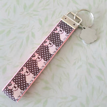 Load image into Gallery viewer, French Bulldog on Polka Dots Key Chain Fob with Enameled Paw Print charm