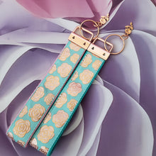 Load image into Gallery viewer, Roses on Citrine and Gold Key Chain Fob on Rose Gold with Rose Charm