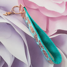 Load image into Gallery viewer, Roses on Citrine and Gold Key Chain Fob on Rose Gold with Rose Charm