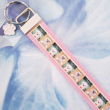 Load image into Gallery viewer, Maltese Posters Key Chain Fob on Silver with Enameled Paw Charm
