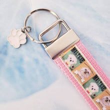 Load image into Gallery viewer, Maltese Posters Key Chain Fob on Silver with Enameled Paw Charm