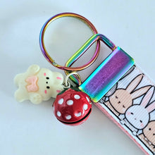 Load image into Gallery viewer, Bunnies Saying Hi! Key Chain Fob with Your Choice of Rose Gold, Yellow Gold or Silver Hardware
