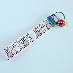 Bunnies Saying Hi! Key Chain Fob with Your Choice of Rose Gold, Yellow Gold or Silver Hardware