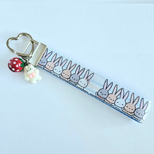 Bunnies Saying Hi! Key Chain Fob with Your Choice of Rose Gold, Yellow Gold or Silver Hardware