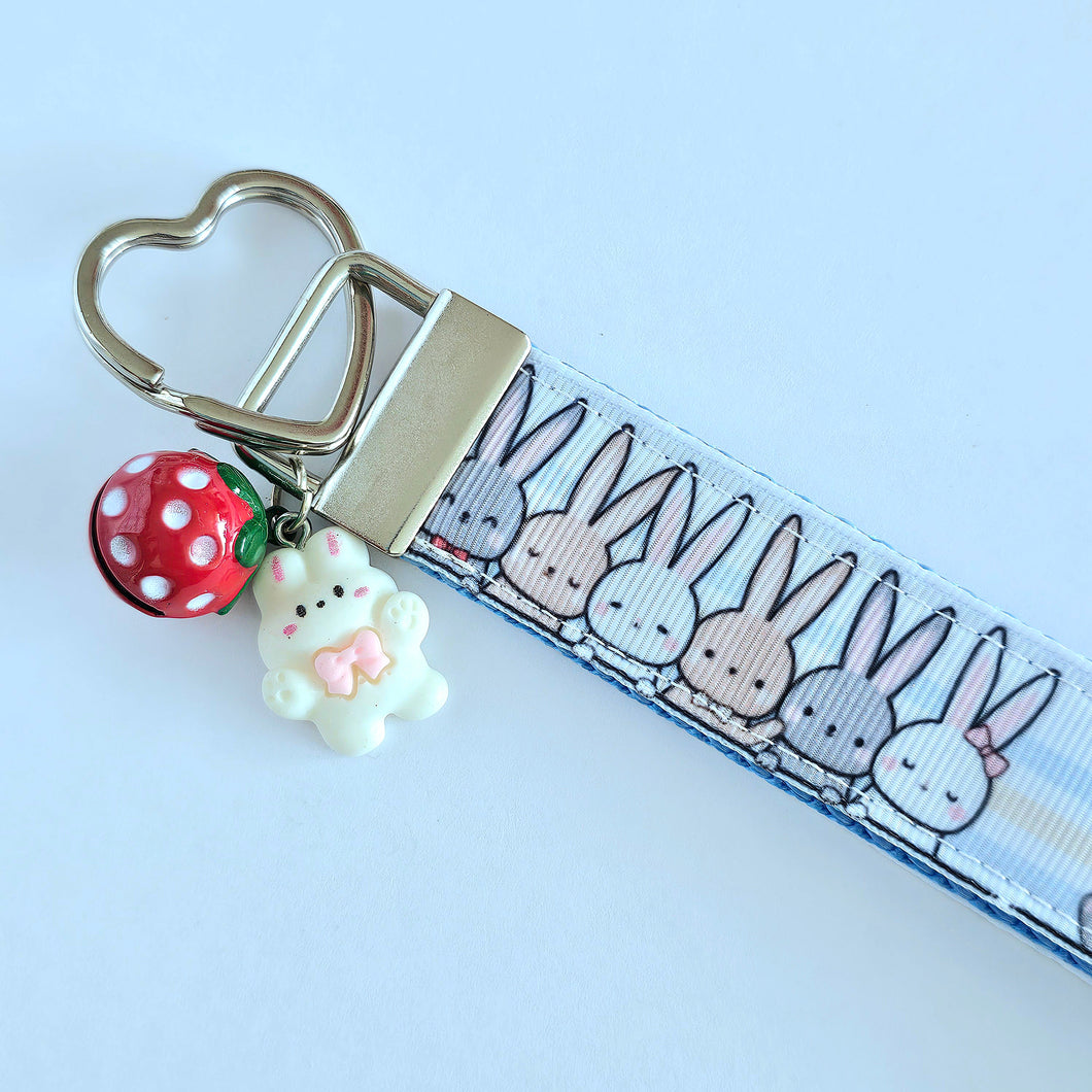 Bunnies Saying Hi! Key Chain Fob with Your Choice of Rose Gold, Yellow Gold or Silver Hardware