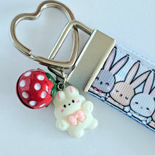 Load image into Gallery viewer, Bunnies Saying Hi! Key Chain Fob with Your Choice of Rose Gold, Yellow Gold or Silver Hardware
