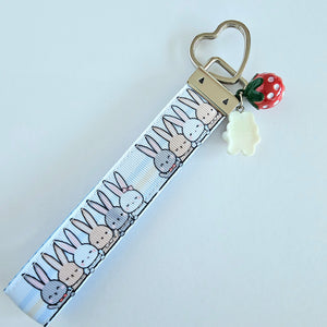Bunnies Saying Hi! Key Chain Fob with Your Choice of Rose Gold, Yellow Gold or Silver Hardware